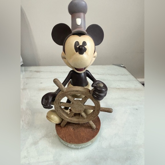 Vintage Walt Disney World Steamboat Willie Mickey Mouse Bobblehead Resin Figure